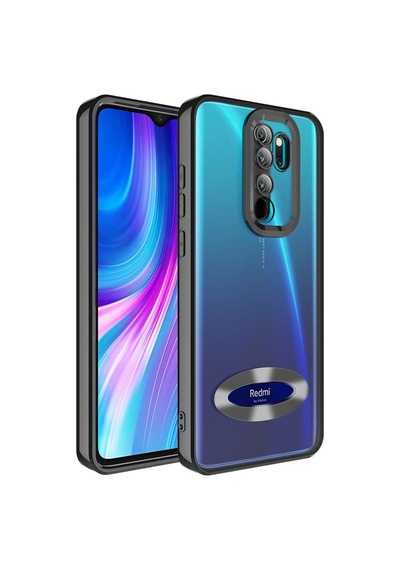 Xiaomi Redmi Note 8 Pro Kılıf Kamera Korumalı Logo Gösteren Zore Omega Kapak Siyah