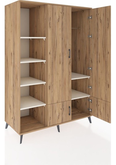 Kronos Dolap 6 Raflı 4 Kapaklı Tek Askılı 132x59x195 Çam-çam/... Çam