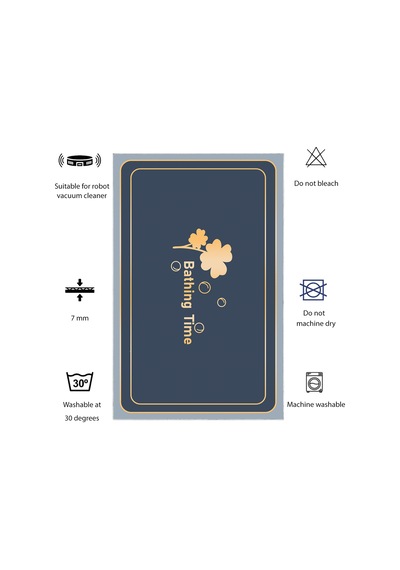 Dijital Kaymaz Yıkanabilir Banyo Mutfak Salon Paspas Halısı Trend Modern Al4011 Indigo