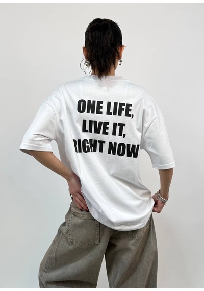 Zaee One Life Baskılı Oversize Tişört Beyaz