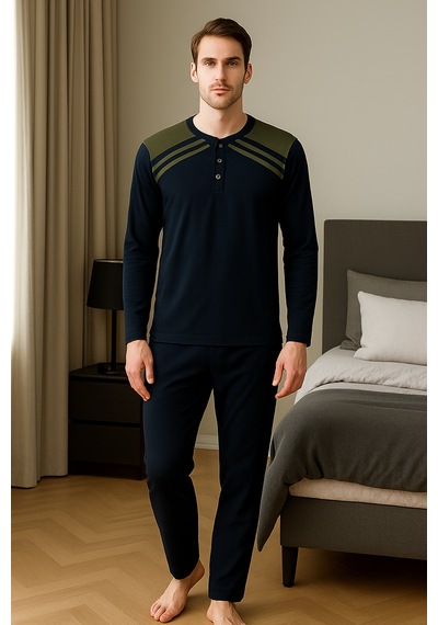 Mutlu City Erkek İnterlok Rahat Kalıp Sıfır Yaka Pamuk Pijama Takımı 6772 Lacivert-haki Mutlu City Erkek İnterlok Rahat Kalıp Sıfır Yaka Pamuk Pijama Takımı 6772 Lacivert-haki