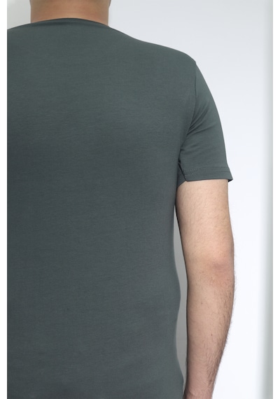 Santa Dmctekstil Erkek Düz Spor Kesim Dar Kalıp Bisiklet Yaka Basic T-shirt Haki