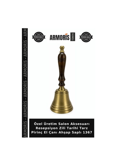 Özel Üretim Salon Aksesuarı Resepsiyon Zili Tarihi Tarz Pirinç El Çanı Ahşap Saplı 1367
