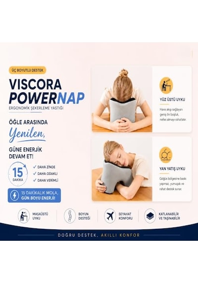 Viscora Powernap Ergonomik Masaüstü Uyku Ve Kaylule Yastığı Öğle Arası Uyku Ve Şekerleme Yastığı Boyun, Kol Ve Yüz Destekli Konfor