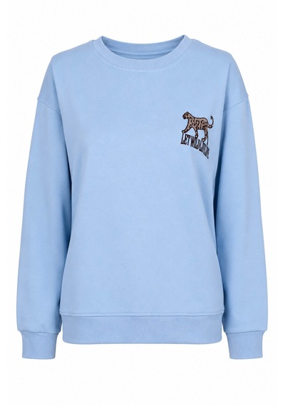 Trender Kuzu Nakış O Yaka Mavi Kadın Sweatshirt 27kdt1000025