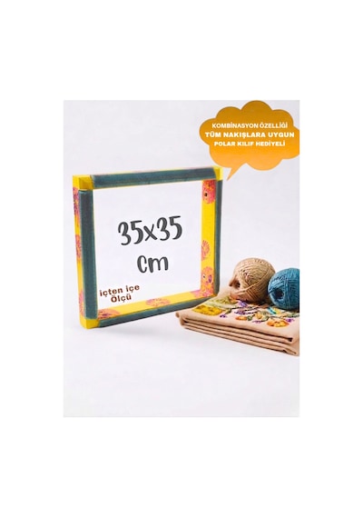 Sarı Çiçekli 35x35 Cm Kombinasyon Özellikli Punch Ve Tüm Nakışlara Uygun İğneli/telli Ahşap Kasnak Kılıf Hediye