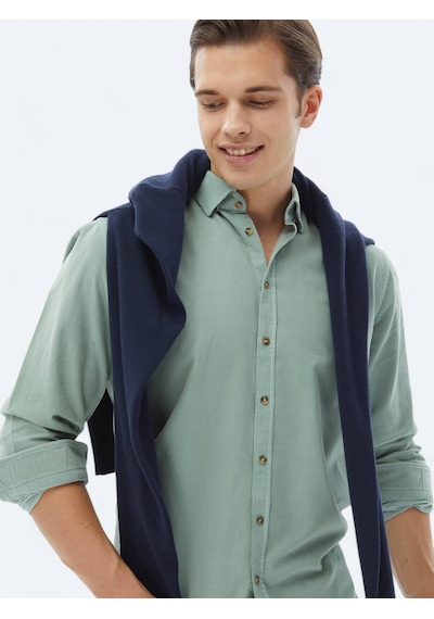 Kip Mint Fitilli Regular Fit Dokuma Kadife Casual %100 Pamuk Gömlek Mint