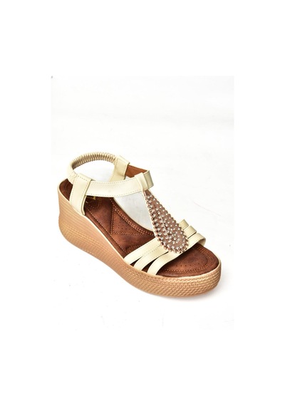 Fox Shoess258161009 Bej Dolgu Tabanlı Kadın Sandalet Bej