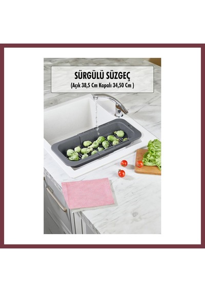 Storeşahin Lavoba İçi Sürgülü Açılır Kapanır Sebze Meyve Süzgeci Füme Açık 38,5 Cm Kapalı 34,50 Cm Shn0720