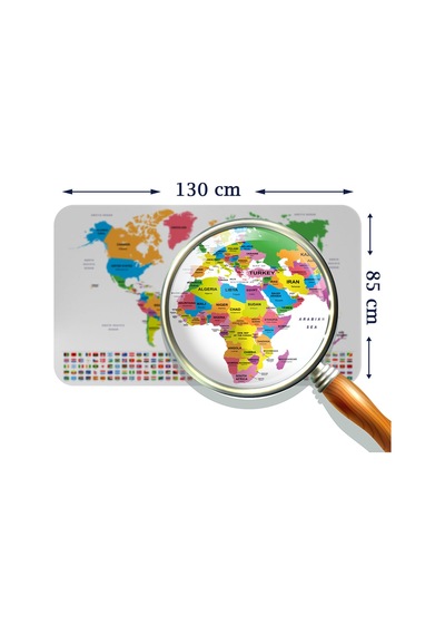 Ülke Bayrak Lı Eğitici Başkent Detaylı Atlası Dünya Haritası Duvar Sticker-85x130-3833 Çok Renkli