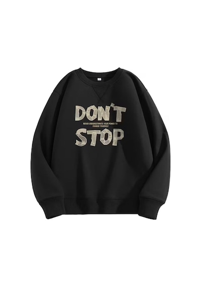 Herkesemoda Don't Stop Yazı Detaylı Bisiklet Yaka Sweatshirt Siyah