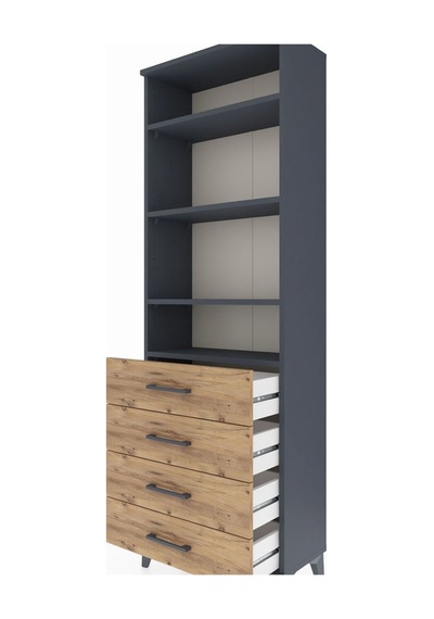 Arges Dolap 4 Raflı 4 Çekmeceli 60x30x182 Antrasit-çam Antrasit