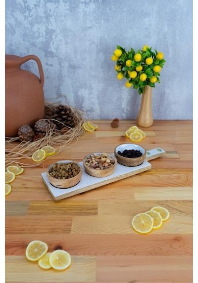 Bambum Kangura - Mango Ağacı 4 Parça Çerezlik Sunumluk Limon Desen Ahşap