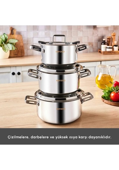 Powersteel 316+ Alberta İndüksiyon Tabanlı 6 Parça Çelik Tencere Seti, Gümüş Diğer