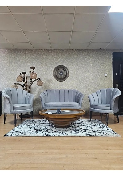 İstiridye Takım Siyah Boyalı Telli Ayak Çay Seti Koltuk Takımı Gr Çok Renkli