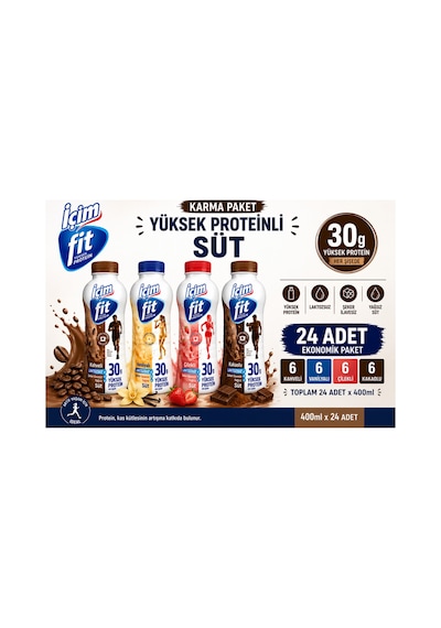 Fit Yüksek Proteinli Laktozsuz Süt Karma Paket 400 Ml X 24 Adet