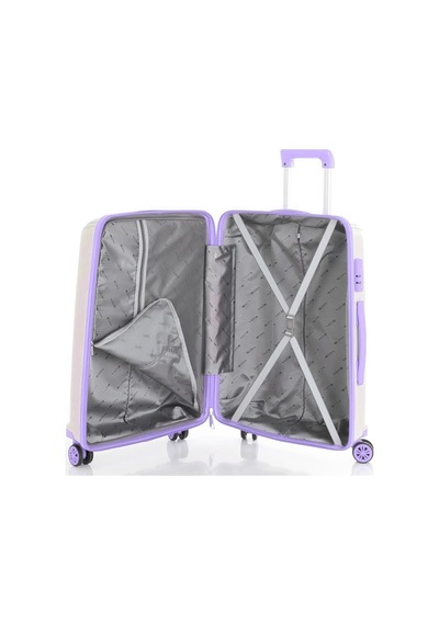 Mçs 3lü Set Kırılmaz Silikon Seyahat Valizi Bavulu V305 Kemik Lila Bej