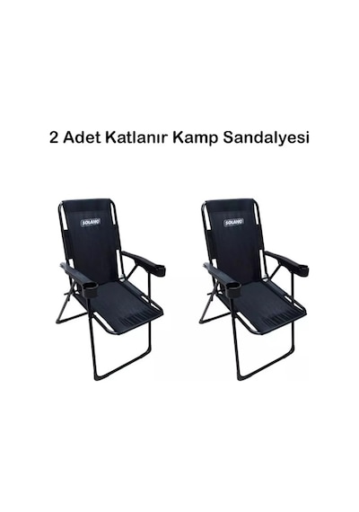 Solano Kamp Seti, 2 Adet Kamp Sandalyesi Ve Alüminyum Kamp Masası, Sağlam Kamp Piknik Seti Siyah