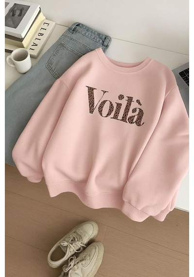 Benroma 3 İplik Penye Voila Baskılı Unisex Sweatshırt Pembe