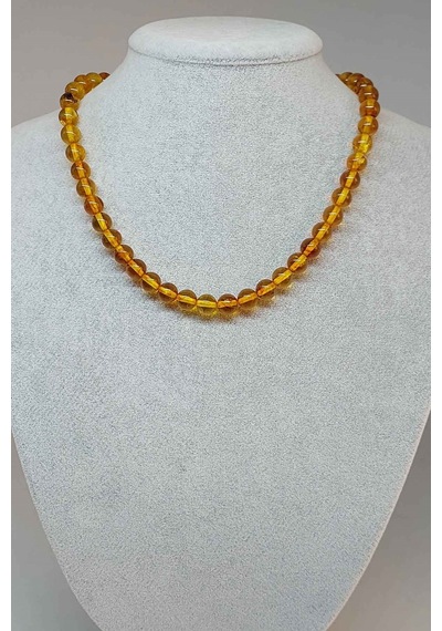 Kehribar Kolye 8mm (23475) (Klipsli) Siyah - Beyaz