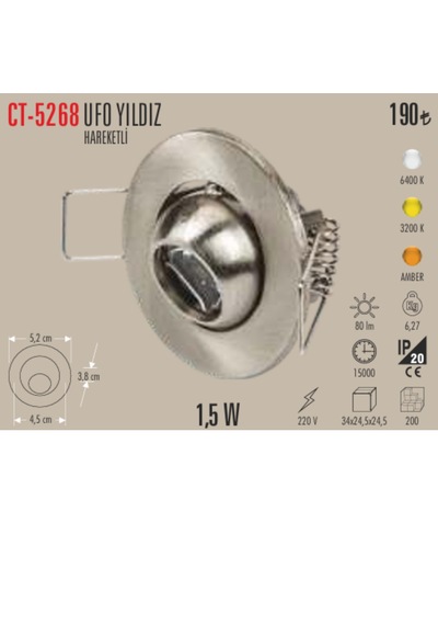 Ct-5268 Ufo Yıldız Hareketli 1.5 W Led Spot 10 Adet Krom Kasa Gün Işığı