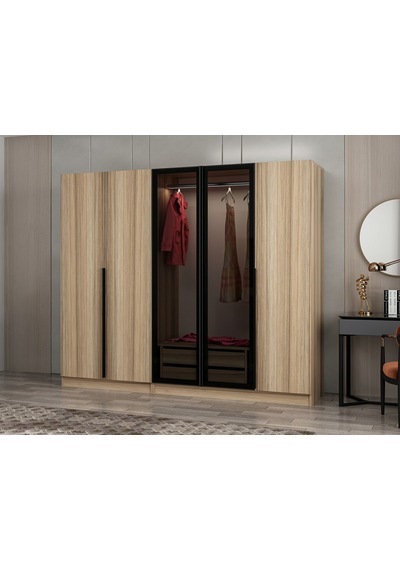 Kale Plus 5 Kapaklı 2ç Dolap Dore Plus Dore Füme Cam 210cm Ceviz