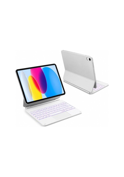 Apple iPad Uyumlu  11 A16 11.nesil/10.nesil 2022/2025 İçin Uyumlu X8 Magic Touchpad Işıklı Türkçe Q Klavyeli Kılıf A3355 A3354 Beyaz