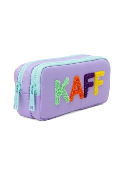 Kaff 01108 Su Geçirmez Bondit Kumaş Peluş Baskılı Çift Gözlü Kalemlik Kalem Kutusu Mor & Yeşil Genel