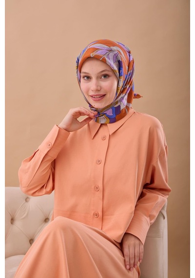 Silk Home Olinda İpek Eşarp 47003-18 Soluk Turuncu, Saks, Mor, Leylak, Hardal