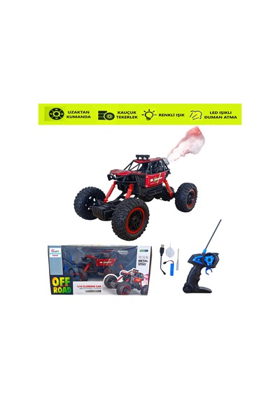 Duman Atan Uzaktan Kumandalı Şarjlı Full Fonksiyon Canavar Rock Crawler 26 Cm. Kırmızı