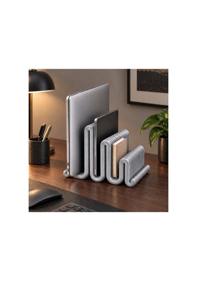 Cora Dekoratif Çoklu Laptop / Dergi / Tablet Standı - Metalik Gri