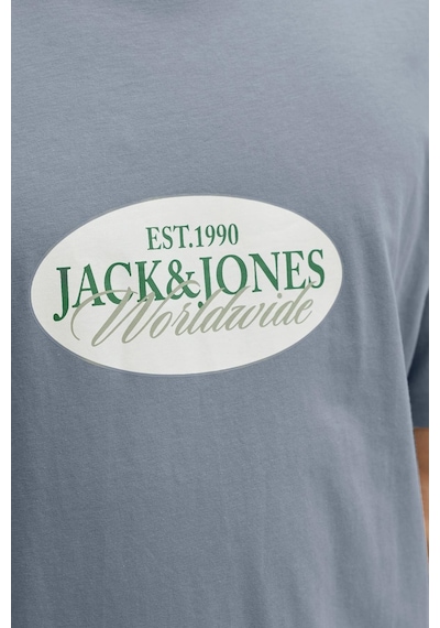 Jack & Jones Jorcatskılls Front Baskılı Erkek Tişört Bisiklet Yaka Kısa Kollu Koyu Gri