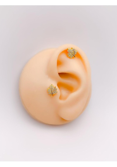 Lexroo Taşlı Geniş Yaprak Figürlü Kıkırdak Helix Tragus Piercing 1adet Çok Renkli
