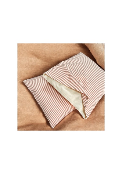 %100 Pamuk İpliği Boyalı Çizgili Tek Kişilik Yastık Kılıfı 2'li Set - 50x70 Cm Naturel Cep Detaylı Kırmızı