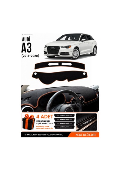 Audi A3 2013-2020 Uyumlu Torpido Koruma, Torpido Örtüsü, Torpido Kılıfı - Siyah-kahverengi - Au007