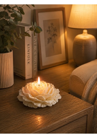 Ivory Blossom Büyük Gül Mum Beyaz