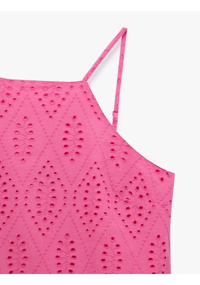 Koton Pamuklu A Kesim Mini Halter Yaka İnce Askılı Fisto Elbise Pembe 5sak80105pw Gül