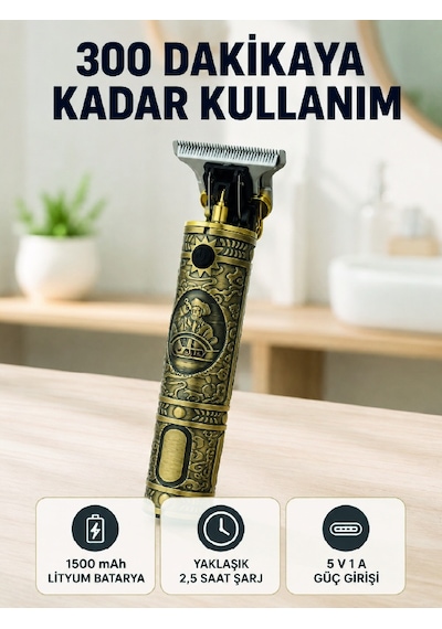 Kablosuz Saç Sakal Kesme Makinesi T Tipi Metal Bıçaklı 3 Kademeli Taraklı - Lisinya