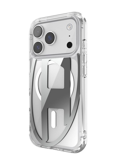 Diesel Apple iPhone 17 Pro Uyumlu Magsafe Destekli Oval D Metalik Kılıf - Gümüş