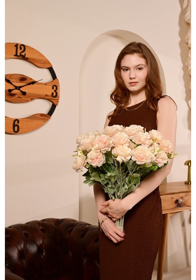 Somon Yapay Ranunculus Şakayık Çiçeği 3 Dallı Lüx İpeksi Dokulu 50 Cm