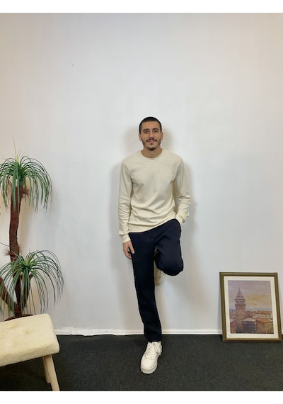 Süperlife Erkek Bisiklet Yaka Slim Fit İnce Sweatshirt Spr 20k17 Bej