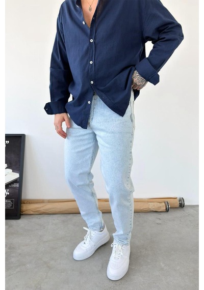 Buz Mavi Basic Boyfriend Pantolon Buz Mavi