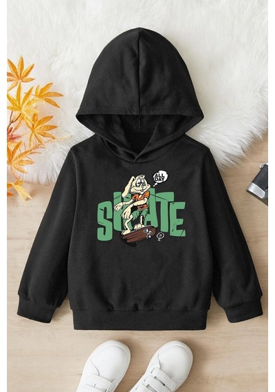 Uyguntarz Çocuk All Day Rabbit Baskılı Sweatshirt Siyah