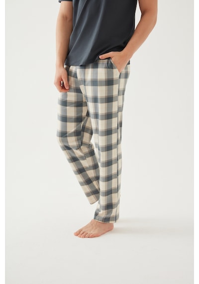 Erkek Pamuklu Üst Füme Göğüs Cepli Kısa Kollu Pijama Takımı Ke30304 Yeşil