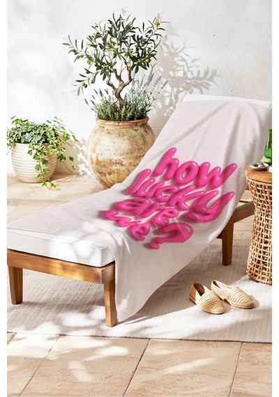 Yazılı Motto Plaj Havlu Örtüsu - Modern Tipografik Pembe Beyaz Hızlı Kuruyan Mikrofiber Havlu Örtü Sisli Çiçeği