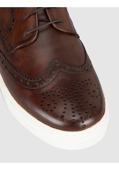 Cabani Taba Hakiki Deri Erkek Oxford Sneaker Kahverengi