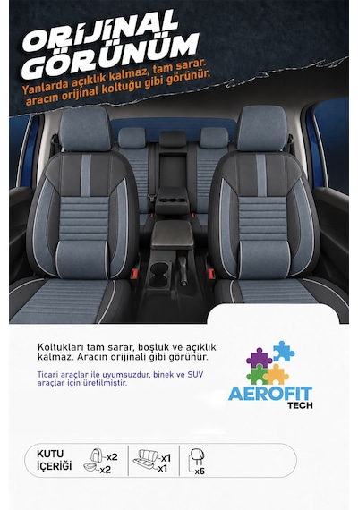 Ford Focus 2 Phantom Monza Gri Tay Tüyü Oto Koltuk Kılıfı Tam Set -ortopedik-kolay Montaj-terletmez 2005-2010