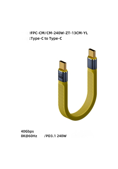 Usb4.0 Type-c Tam Özellikli Veri Kablosu Pd240w Yumuşak Kart Kablosu 40gbps İletim 8k Ses Ve Video