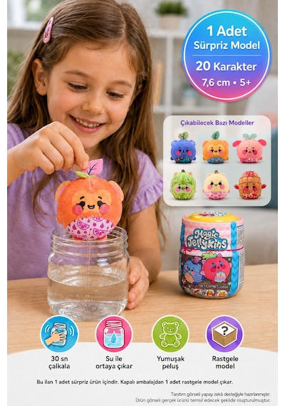 Magic Jellykins Sürpriz Peluş Oyuncak Suyla Açılan 1 Adet Sürpriz Model Koleksiyon Figürü - 7.6 Cm Çok Renkli