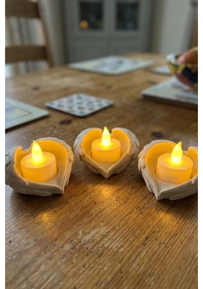 Melek Işığı Seti 3 Lü Melek Kanatlı Led Mum Dekoratif Tealight 8 X 7 Cm Beyaz